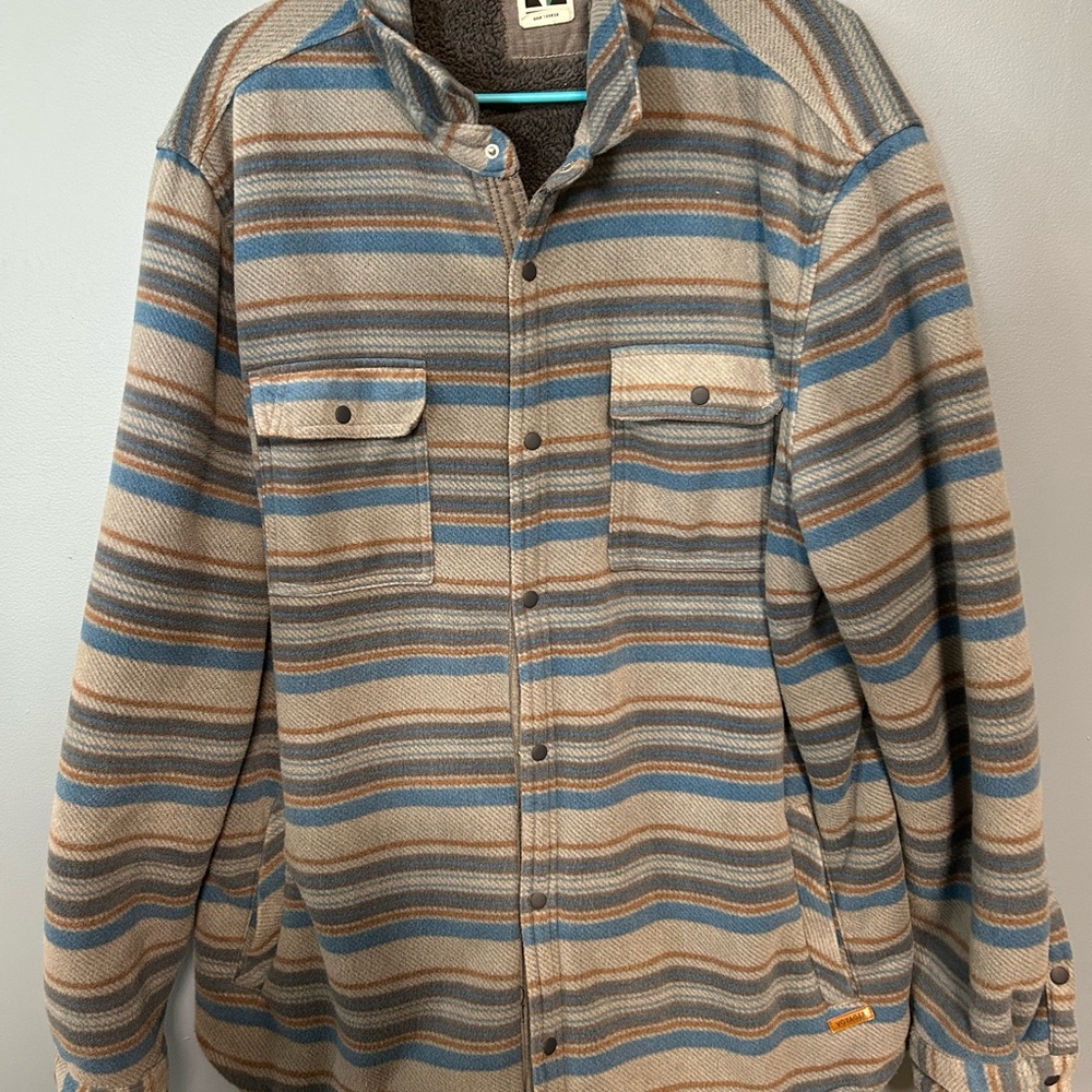 Men's Striped Shirt Jacket in Blue and Tan